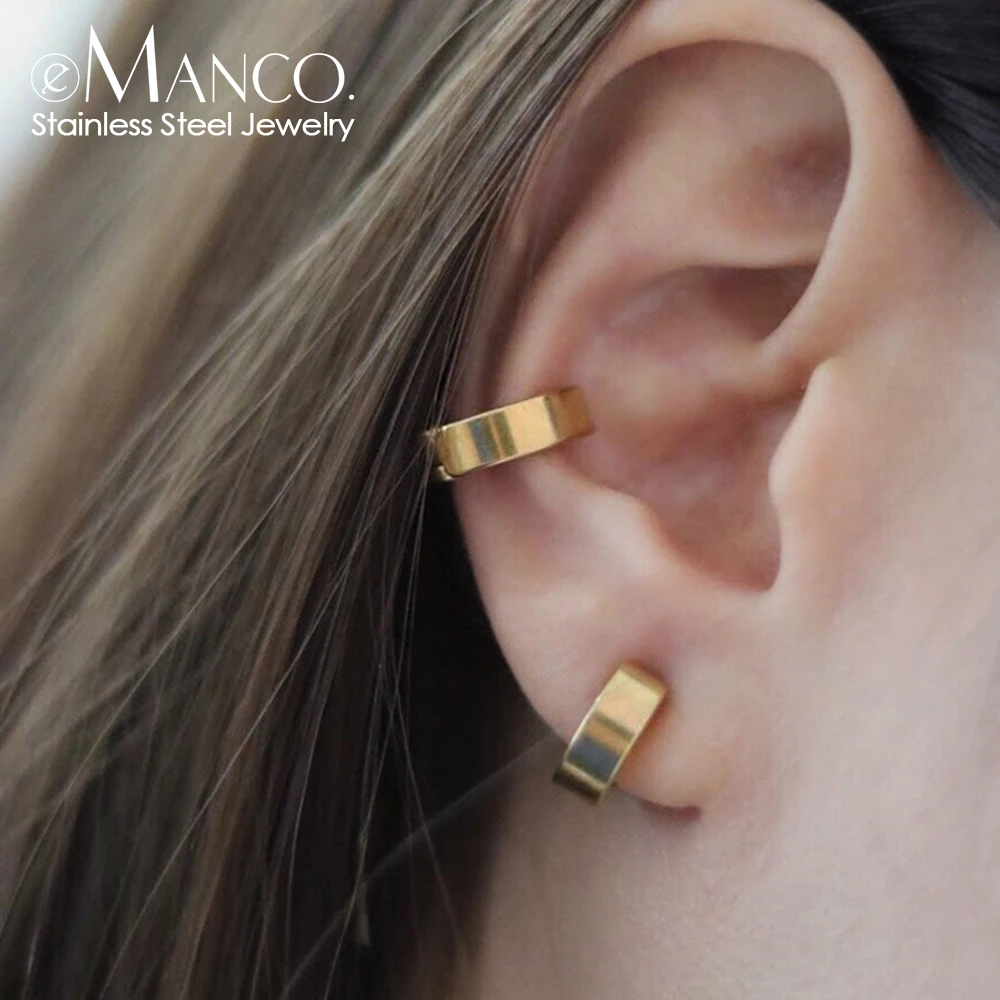 EMANCO Stainless Steel Ear Clip Earring Buckle Women's Geometric Metal Gold Color Trend Fashion Punk Hip Hop Jewely 11MM/13MM