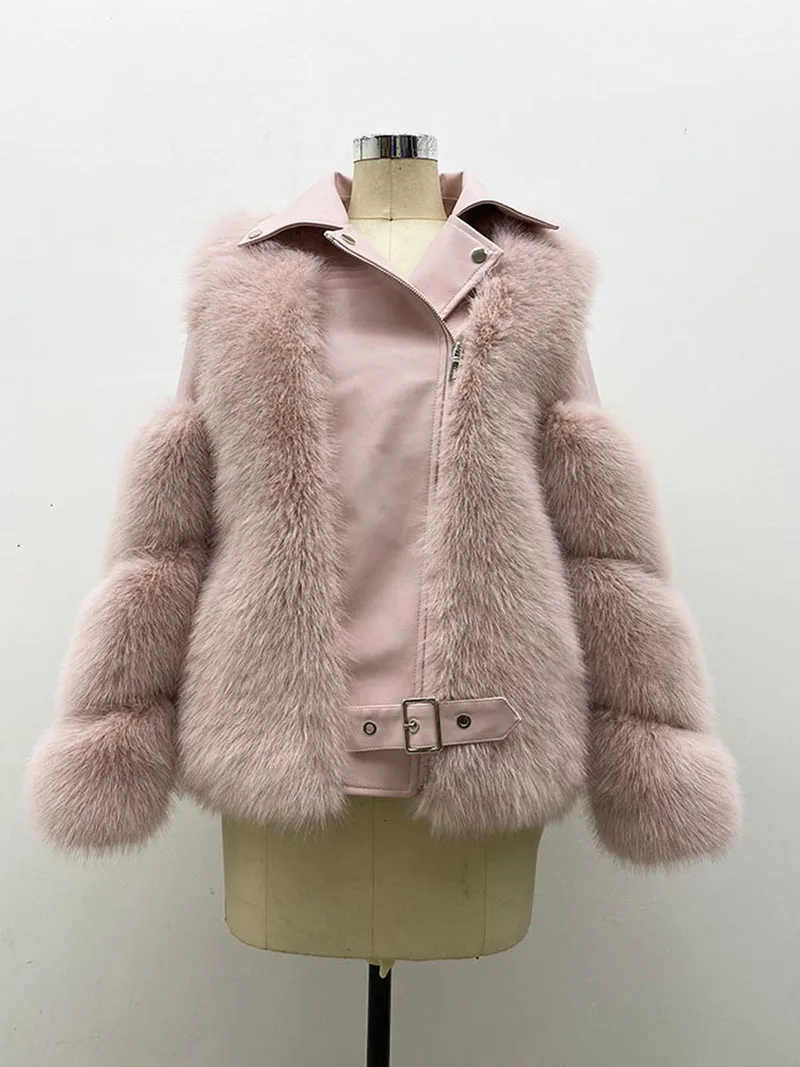ZADORIN Top Mode Luxus FAUX Fuchs Pelzmantel Motorrad PU Leder Drehen Unten Kragen Warme Faux Pelz Jacke Frauen Herbst Winter Neue