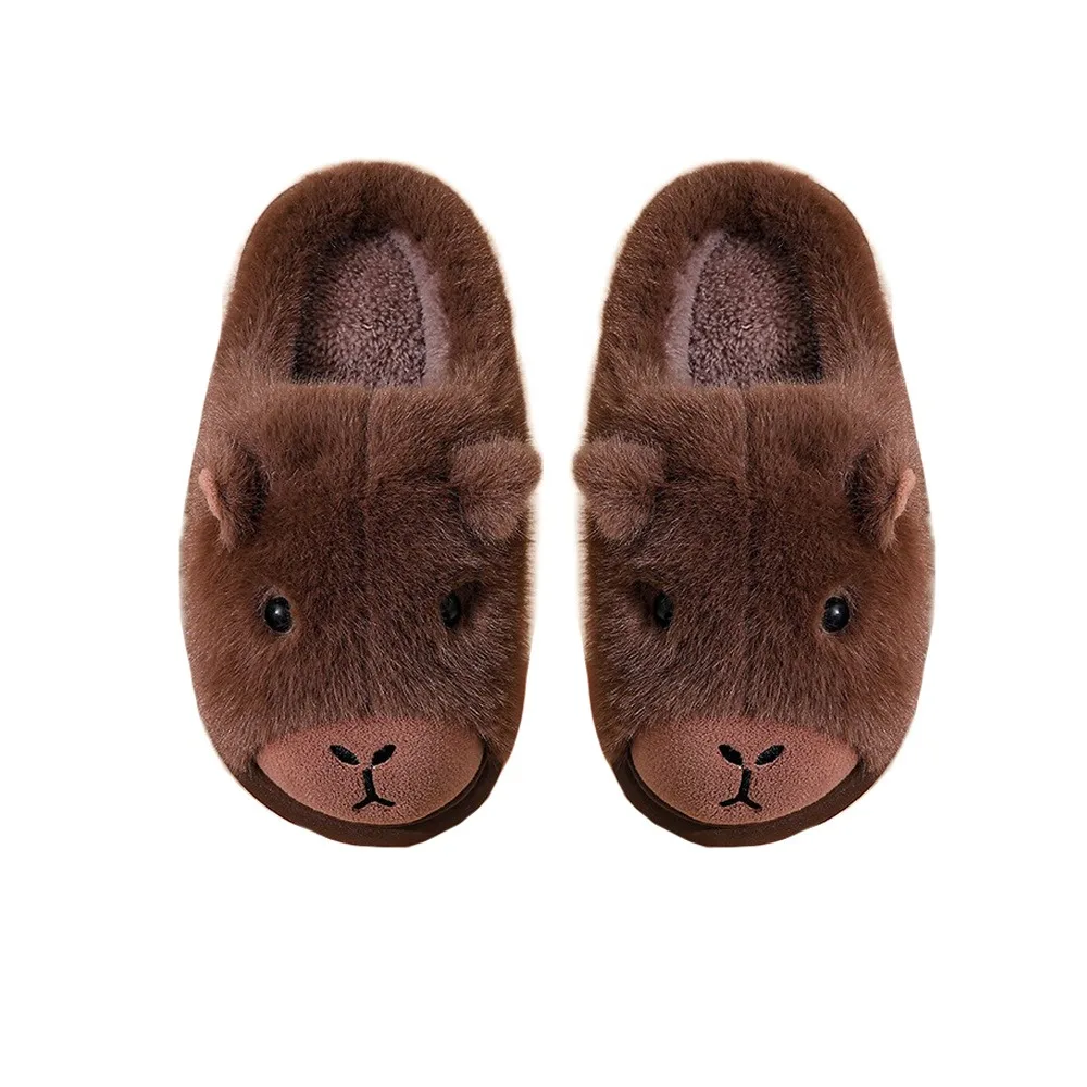 

Fashion Winter Capybara Slippers Thicken Warm Soft Cartoon Furry Slippers Anti-slip Thick Soled Home Cotton Shoes Gifts
