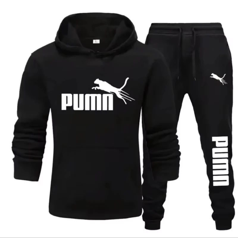

New autumn and winter men's pullover hoodie + pants 2-piece fashionable and trendy fitness jogging casual sportswear set