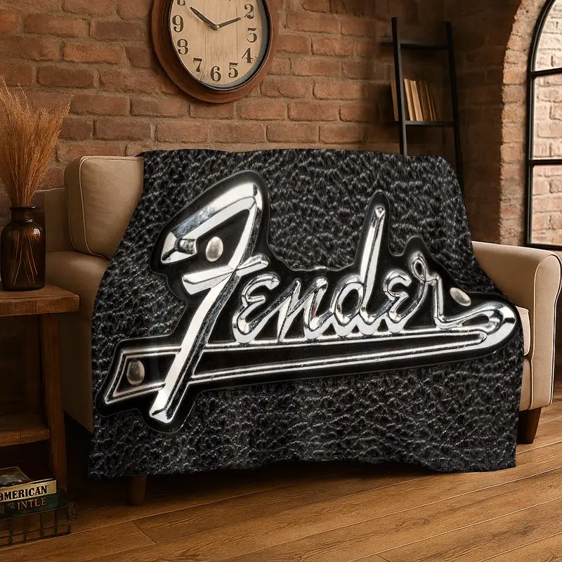 Retro Fender Guitar Logo Instruments Music Soft Flannel Throw Blanket,Cozy Blanket for Bed,Couch,Sofa,Bedroom,Living Room,Travel