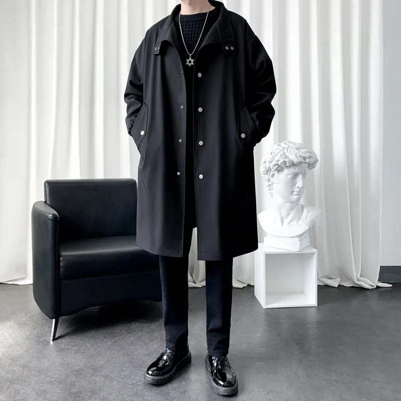 

Мужское длинное пальто German Sle, осенне-зимнее, повседневное, модное, свободного кроя, ветровка, молодежное, с воротником-стойкой, на одной пуговице