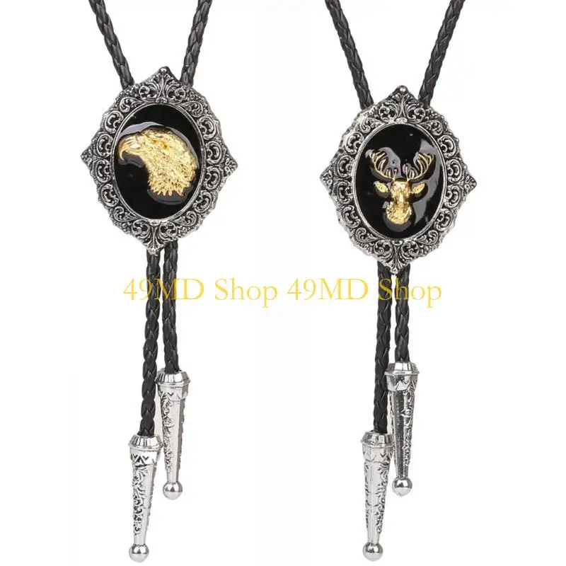 49MD Bolo Tie for Men Carnivals Necktie Alloy Horse Head Buckle Necktie for Shirt