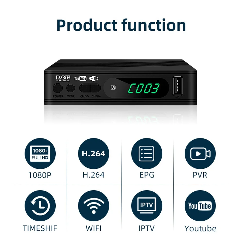 H.264 dvb t2 1080 hd tv tuner terrestrischer empfänger mit DVB-T2 adapter unterstützt mpeg4 decod für russland/ukraine/afrika/indonesien