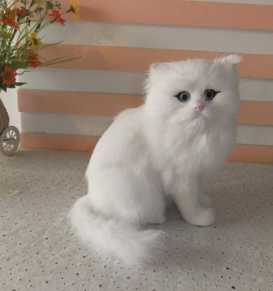 

cute simulation white cat polytene & fur sitting cat gift about 18x12x16cm