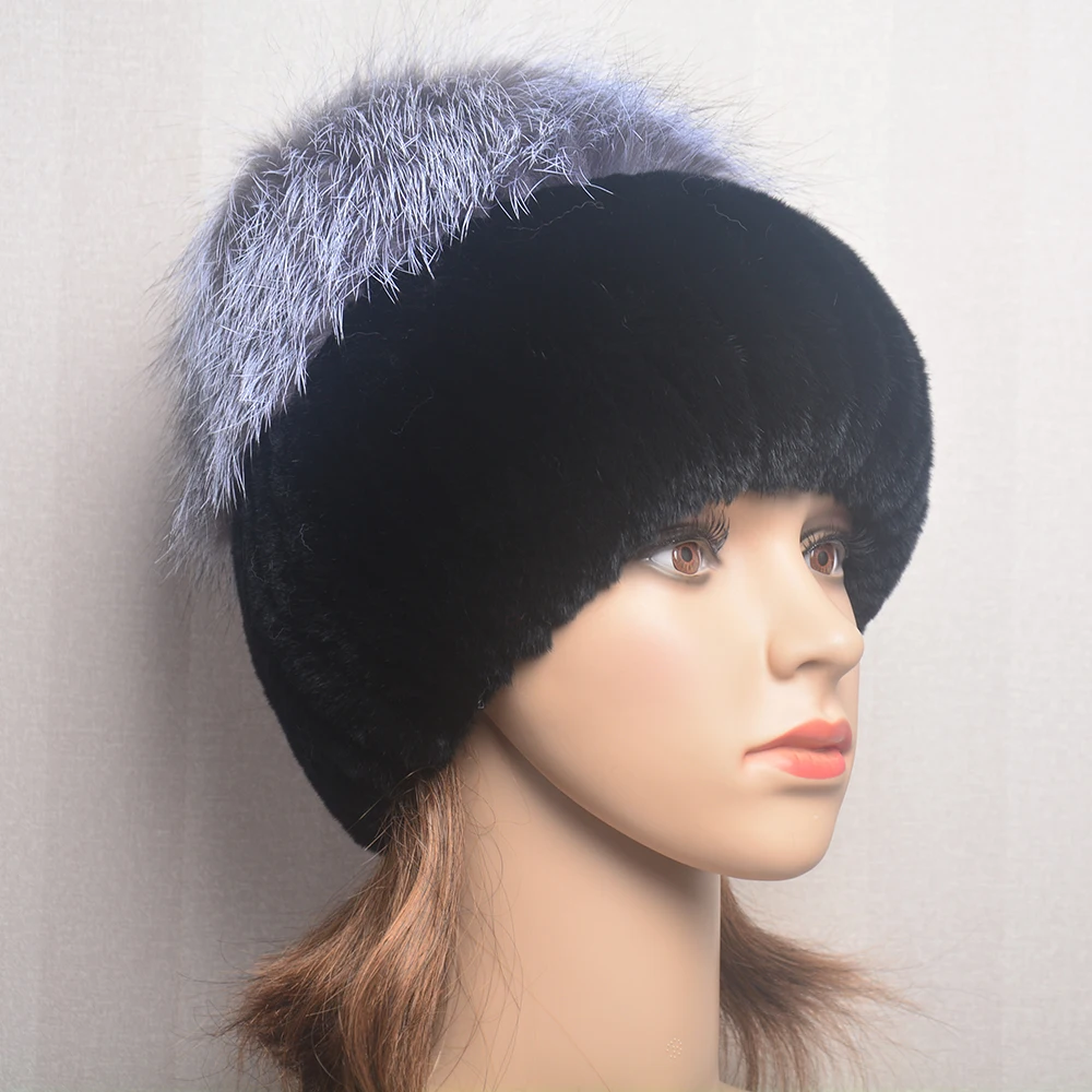 2024 Hot Sale Women Winter Fur Knitted Hats Real Rex Rabbit With Real Genuine Fox Fur Warm Fashion Female Quality Real Fur Caps