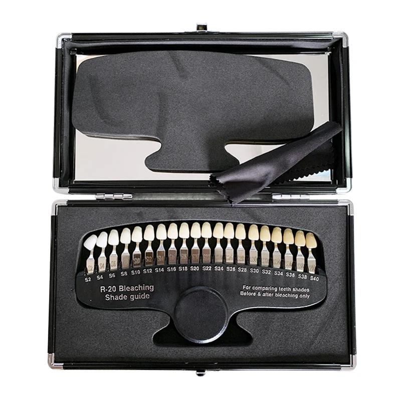 Dental 27 Colors Teeth Whitening Shade Guide Chart Mirror Included for Professional And Home Use