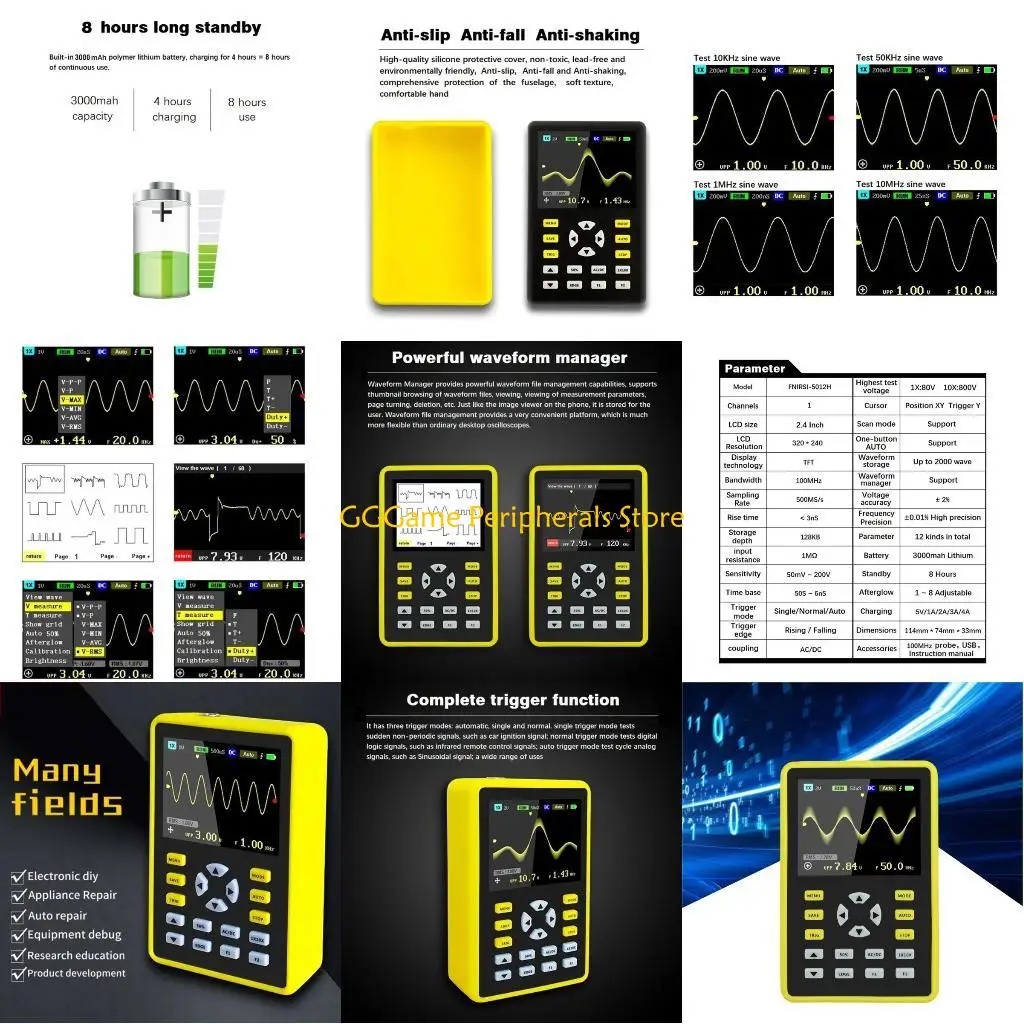 

U55B Digital Oscilloscope Support Waveform Storage 100MHz Bandwidth Waveform Generators 3000mAh Battery Oscilloscope