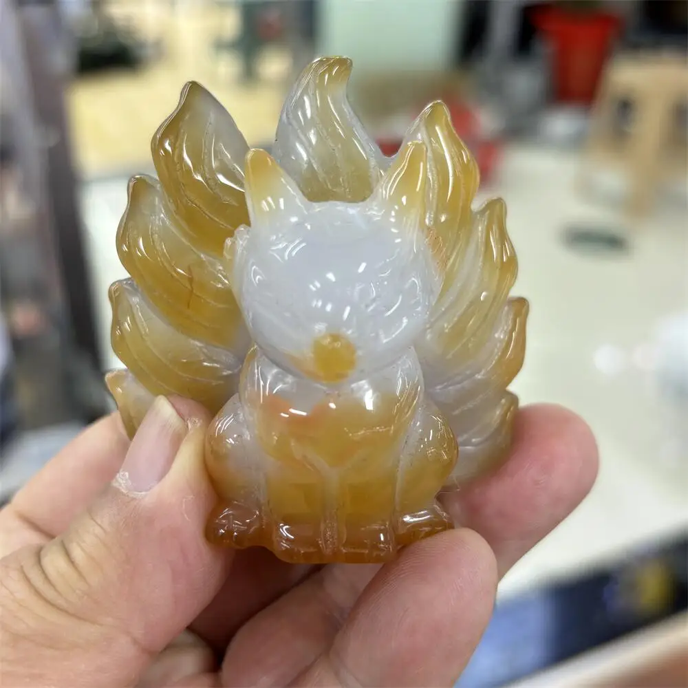 1PCS Natural Nine-Tailed Fox Animal Carving Polished Reiki Healing Fengshui High-Quality Room Decor Energy Gift for Home Decor