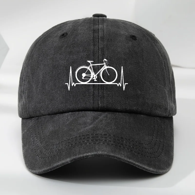 MAKEFGE Men's Classic Washed Baseball Cap with Bicycle Print - Soft, Breathable Polyester for Outdoor Sports & Casual Wear