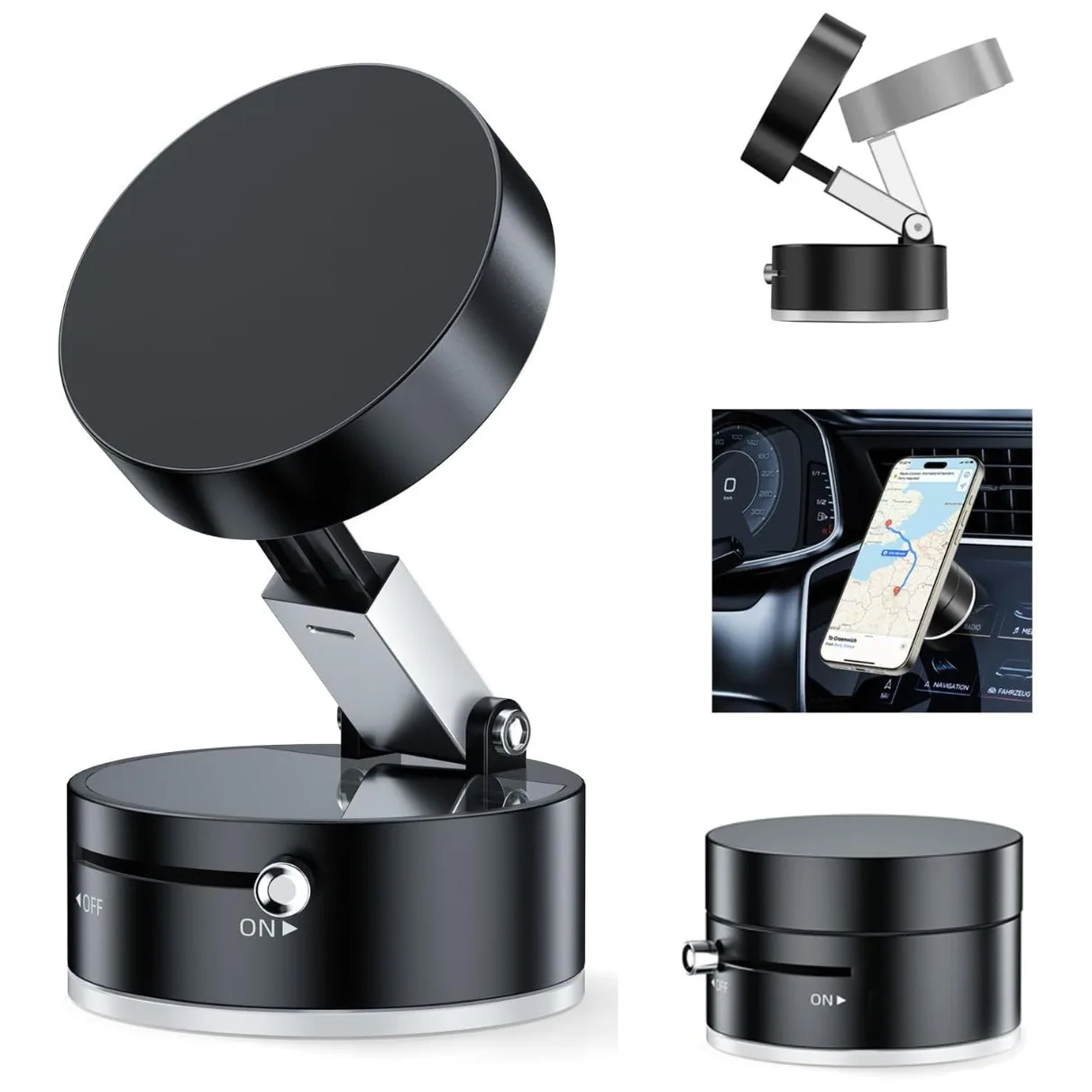 

Fold Car Vacuum Suction Magnetic Phone Holder Car Phone Stand Mount For Magsafe iPhone 16 15 14 13 12 360° Rotation Suction Cup