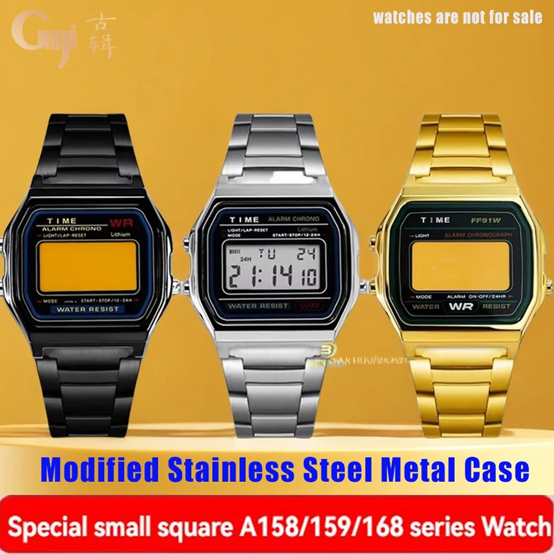 Per Casio piccolo orologio quadrato A158 A168 cassa dell'orologio in acciaio inossidabile modificata aggiornamento cassa in metallo in acciaio inossidabile guscio impermeabile