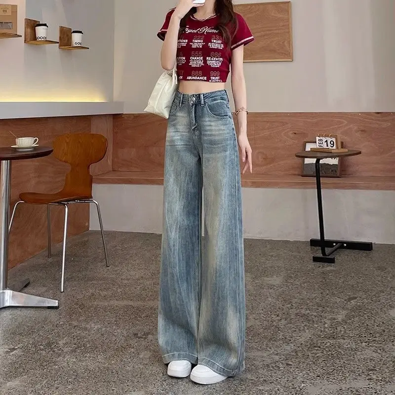 レディースワイドレッグストレートハイウエストショート丈カウボーイパンツブルーシャイニー セール中 トップセラー ティーン向けユニークなトラウザーズ