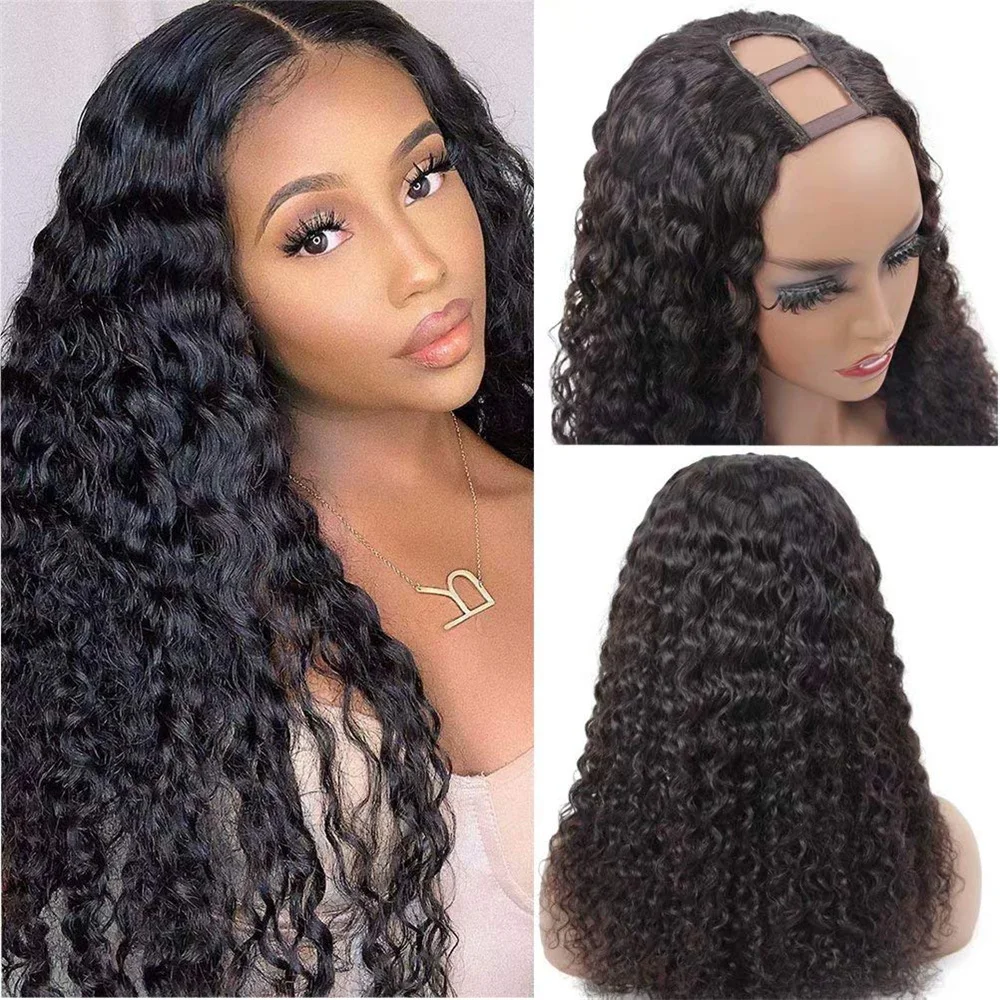 

Deep Wave U Part Wigs Human Hair 180% Density for Women Brazilian Hair Machine Made U Part Deep Wave Human Hair Natural Color