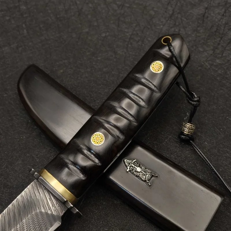 มีดตรงขนาดเล็ก ลายไม้ดำ ดามัสกัส รูปนกฮูก ความแข็งสูง คมกริบ เหมาะสำหรับการปีนเขา ตั้งแคมป์ เอาตัวรอดกลางแจ้ง