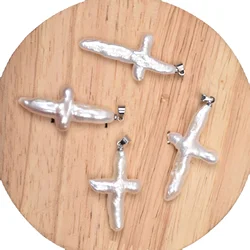 24*30mm Natural Freshwater Pearl Pendant Cross shape Pendants for Jewelry Making DIY Necklace Accessories