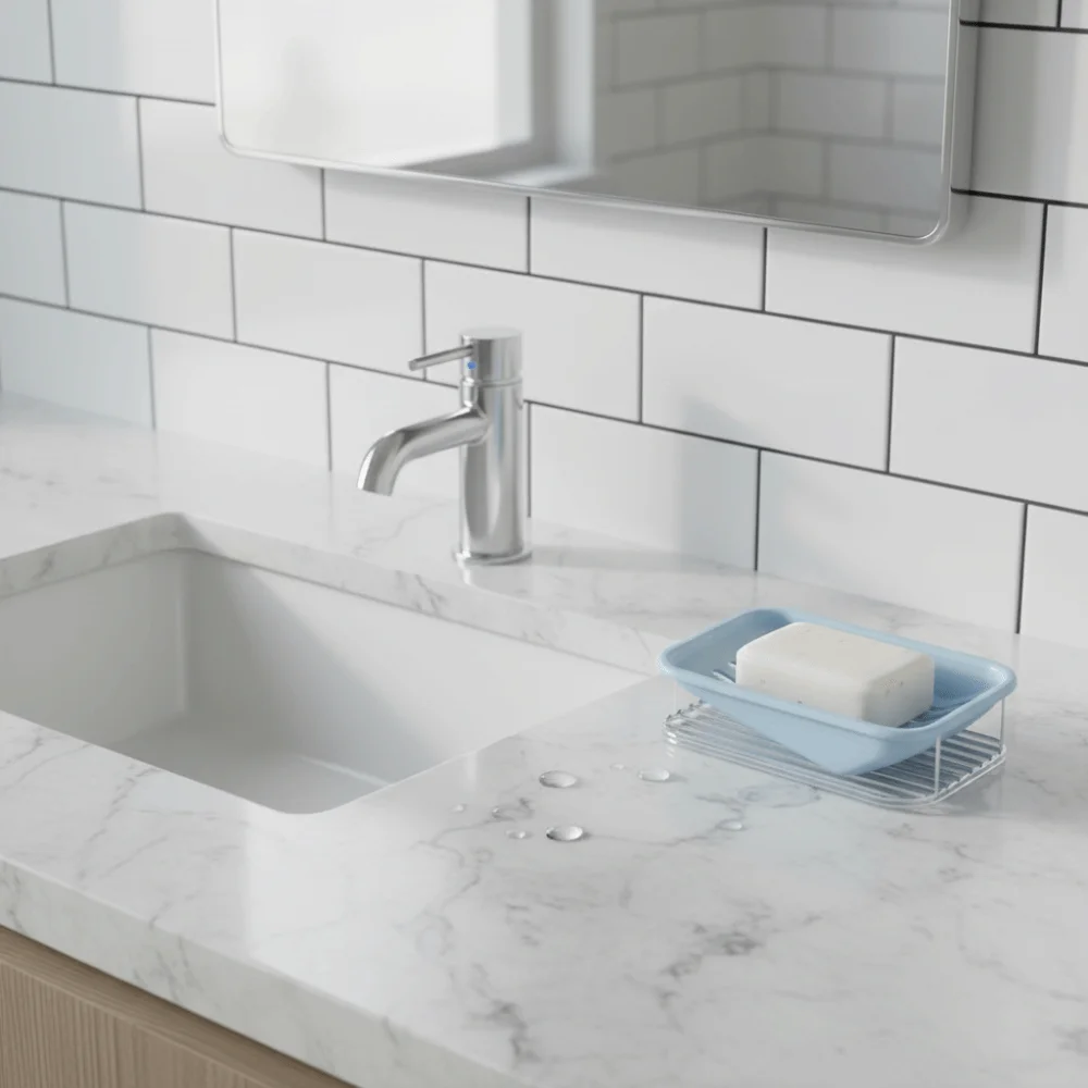 Conveniente caja de jabón de doble capa, drenaje inclinado, caja de jabón impermeable, soporte de almacenamiento de jabón grueso de plástico, cuarto de lavado