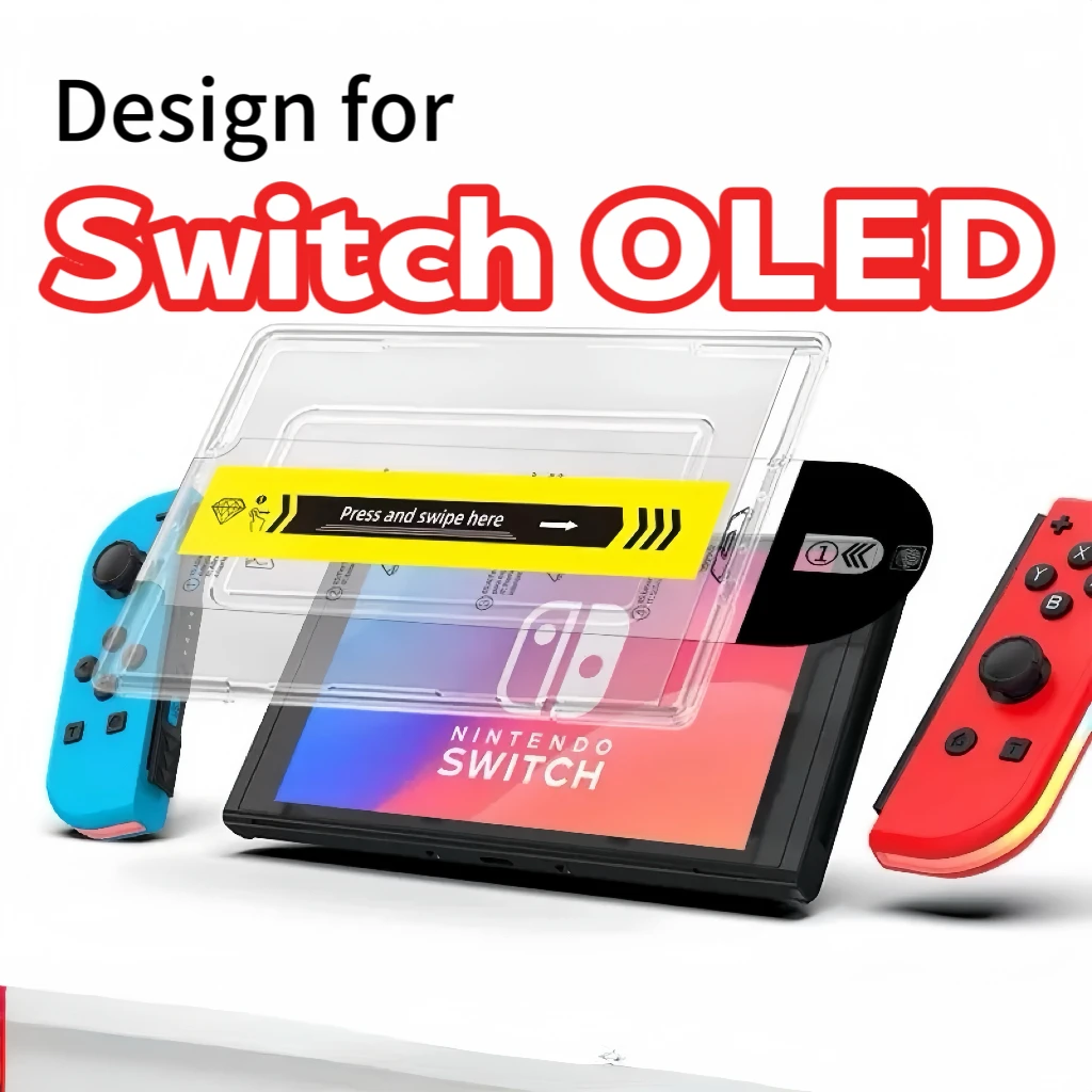 For Switch OLED 2021 Tempered Glass Screen Protector With Auto Alignment Kit,9H Hardness, Bubble Free,Anti-Scratch