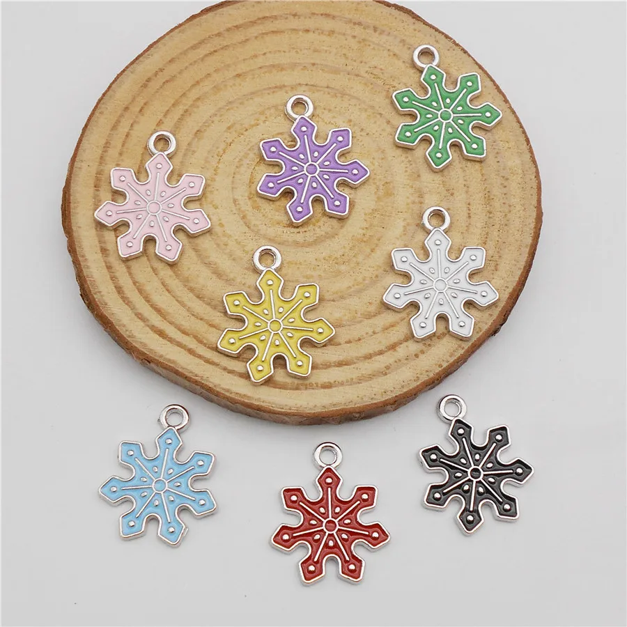 8PCS Enamel Christmas Snowflake Charms Zinc Alloy Handmade Xmas Decor Necklace Pendant Bracelet Earrings Jewelry Accessory