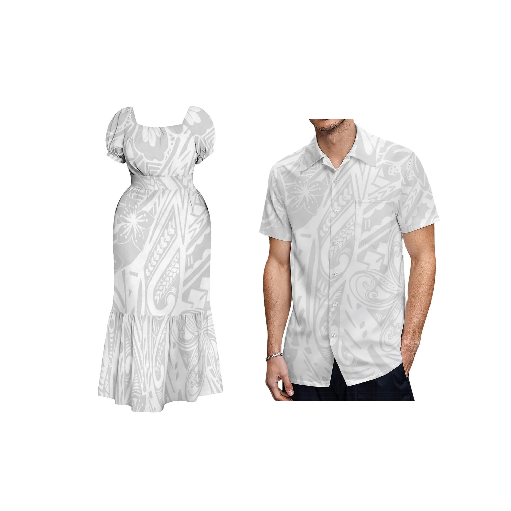 

Women High Quality Custom Party Dress Ladies Summer Beach Dress Polynesian Cultural Outfit Square Neck Lace-up Dress Puff Short