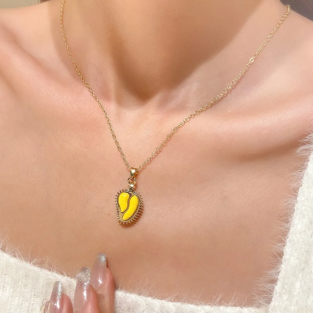 Creative Personality Stereo Simulation Gold Color Durian Pendant Necklace for Women Friends Trendy Exquisite Fruit Jewelry Gifts