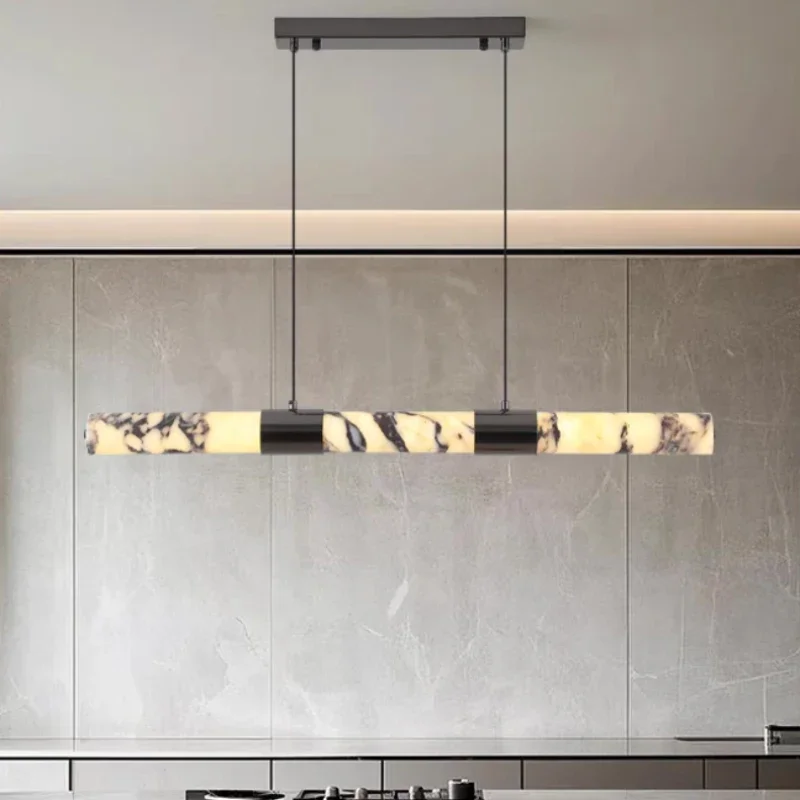 Minimalist LED Pendant Light Natural Marble Wire Adjustable For Dining Room Bar Kitchen Stone Hanging Lamp