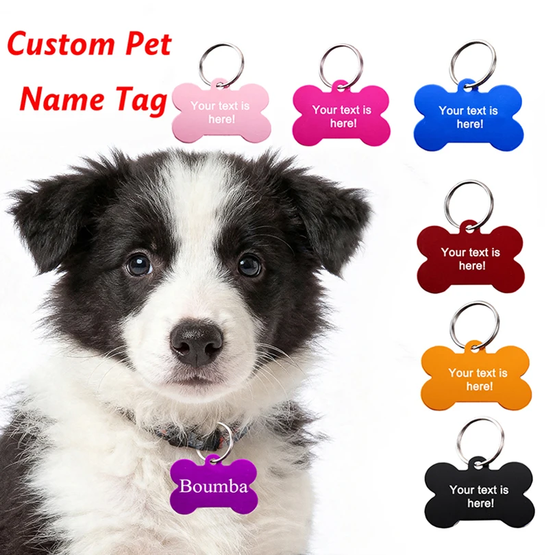 Custom Text Dog Tags Personalized Name Pets ID Tag Bone Shaped Pendant Laser Engraving Phone Number Customized Text Dog ID Tag