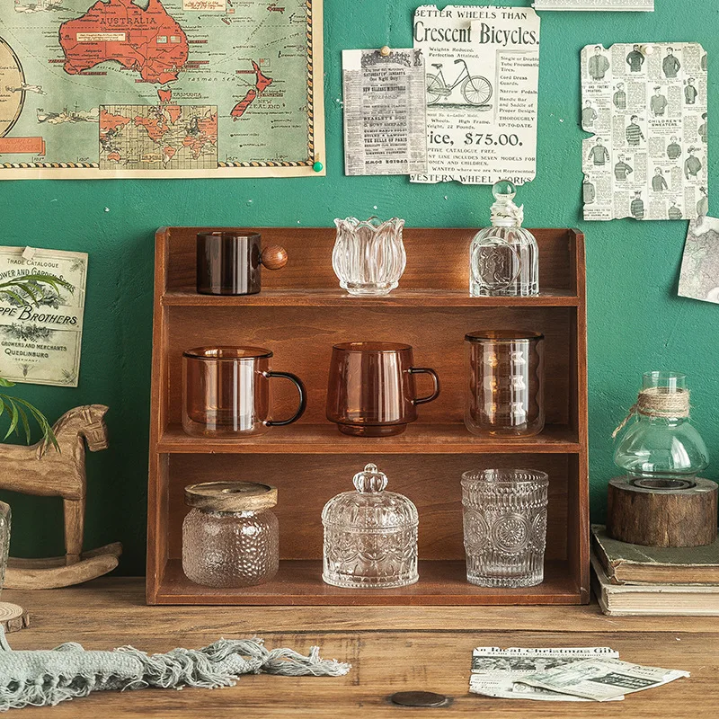 Vintage Retro Style Multi-Functional Wooden Wall Shelf Storage Desk Organizer for Home Farmhouse Decoration Kitchen 