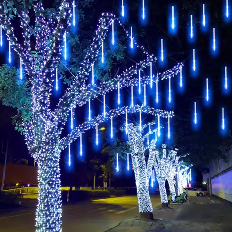 Outdoor LED Meteor Shower Lights Falling Rain Drop Fairy String Light Waterproof for Christmas Party Garden Holiday Decorations