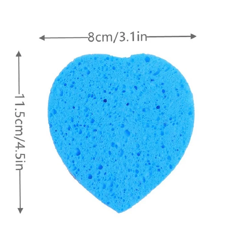 5Pcs Heart Shaped Cleansing Sponge Cellulose Compress Puff Wood Pulp Exfoliator Soft Face Wash Pad Cleanup Skin Care Makeup Tool