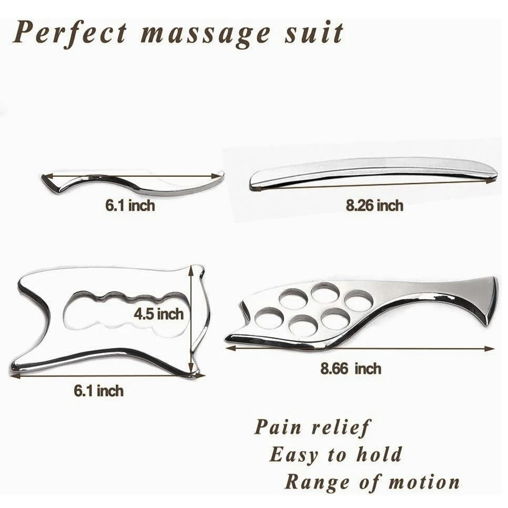 Stainless Steel Gua Sha Scraping Tool Set of 4 Pieces Massage Tool   Myofascial Release GuaSha Facial Tools IASTM Relax Massager