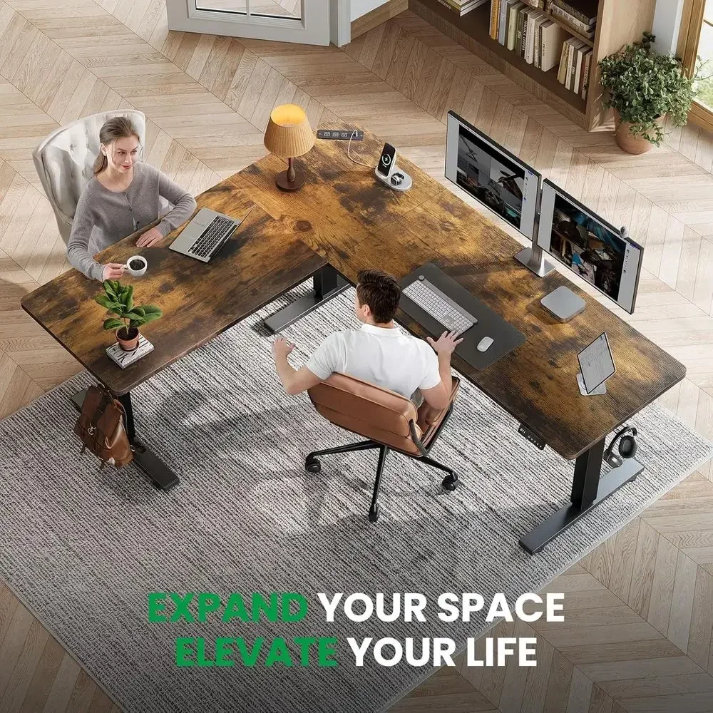 63 x 55 L-Shaped Adjustable Standing Desk with Memory Controller and Charging Station for Home Office