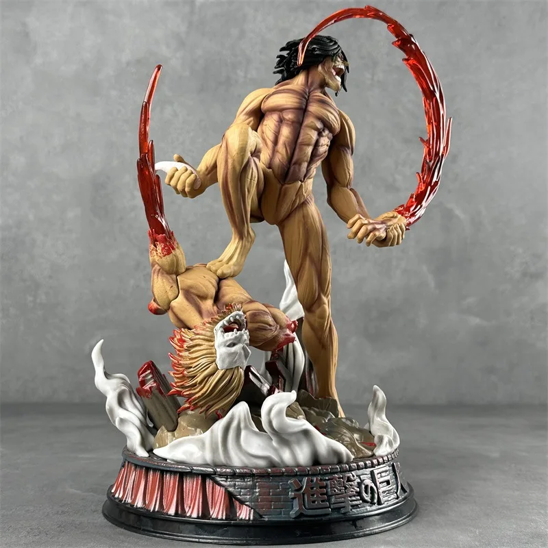 YOYO Attack On Titan Eren Yeager Battle Form Anime Figure With Base Pvc Model Statue Desktop Decoration Collectible Display