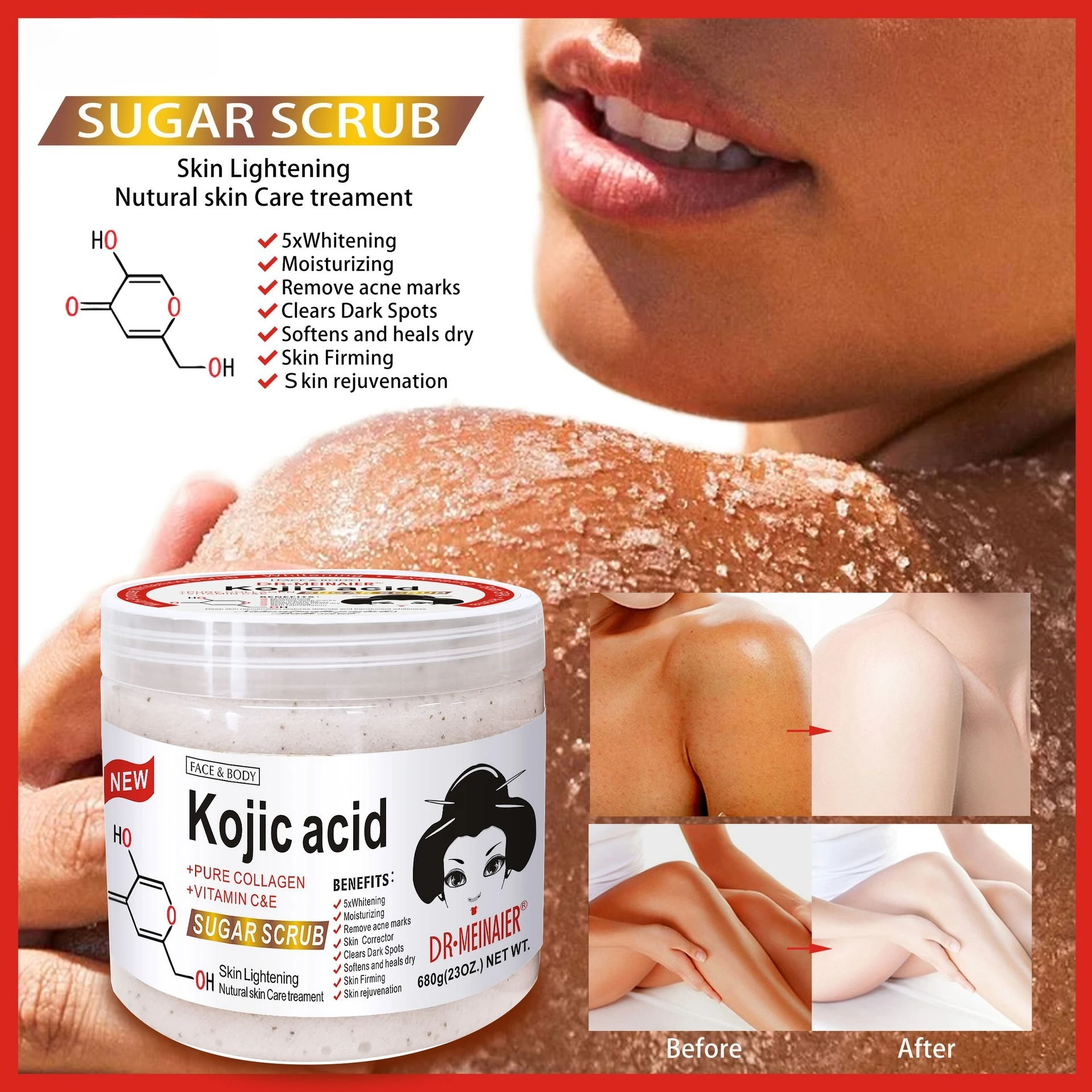 680G Kojic Acid Bath Salt Brightening Skin Tone Moisturizing Scrub Deep Exfoliating Chicken Skin Firming Skin Care