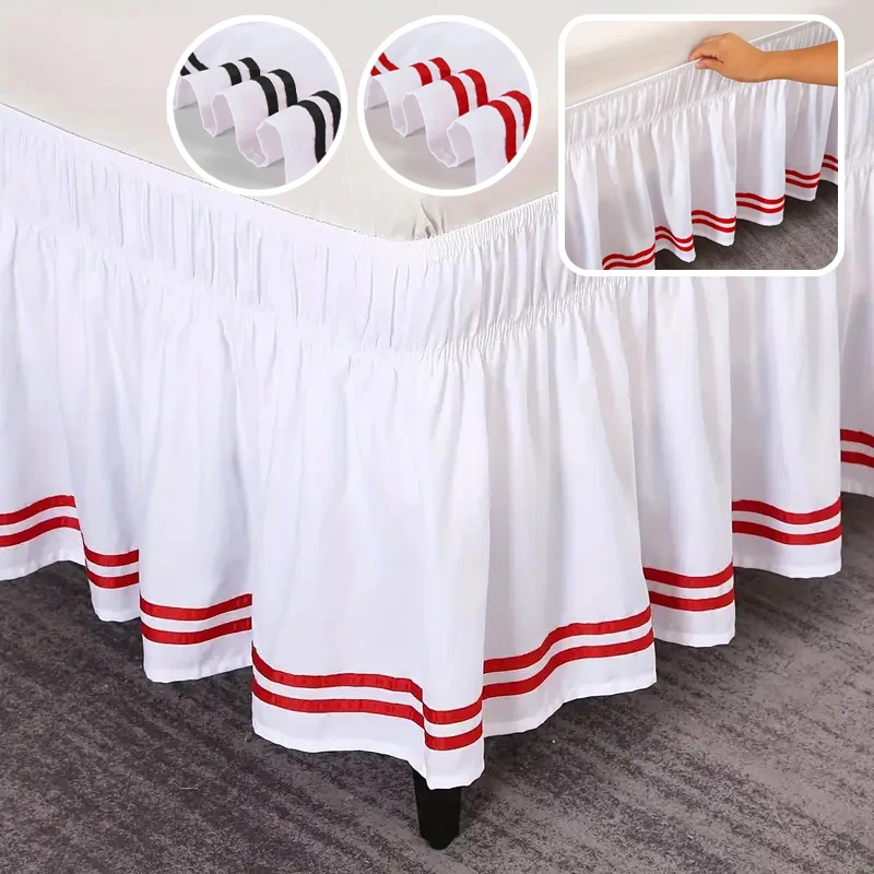 

Premium Stretch Bed Skirt with Decorative Fringe Stripes Edging Machine Washable Wrinkle Resistant Under Bed Dust Protector