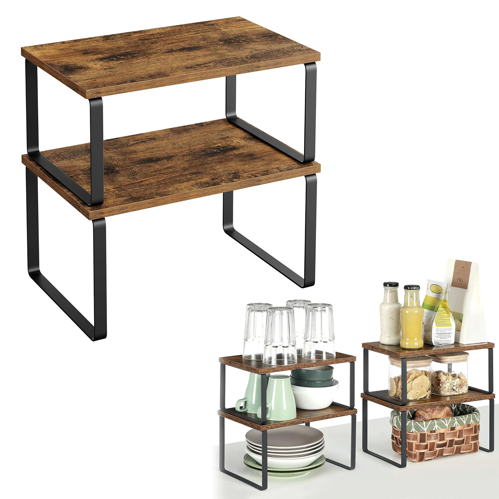 

Деревянный кухонный органайзер, многофункциональная полка для хранения специй, столешница, шкаф, 2-уровневый рабочий стол