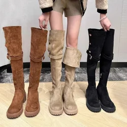 Autumn New Women's Over The Knee Boots Fashion Round Toe Chunky Heel Suede Riding Boots for Women Dress Ladies Platform Shoes