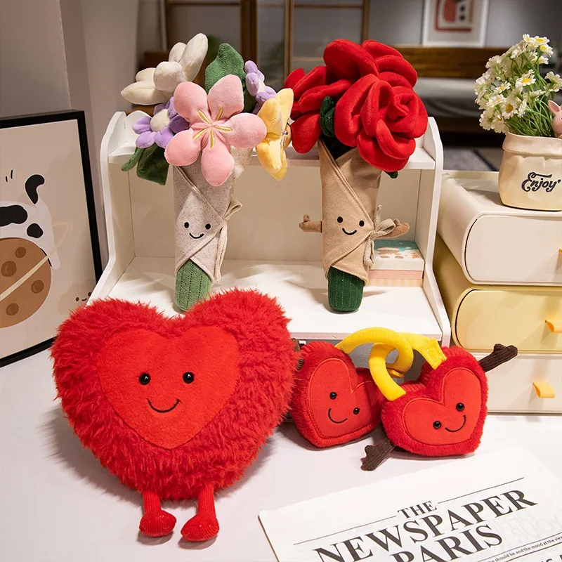 Bouquet con serratura a cuore, rosa, peluche, ornamento da tavolo, decorazione della stanza, simpatico compagno, bambola, abbraccio, cuscino, ragazza, regalo di festa da collezione