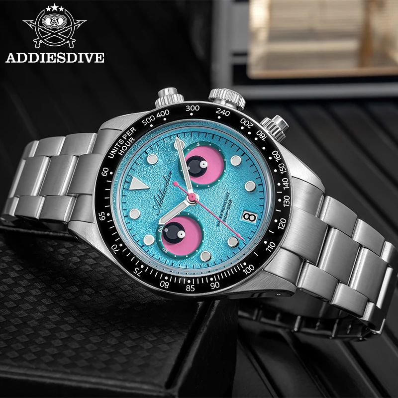 ADDIESDIVE BGW9 Super Luminous Eye Dial Hot Sale Chronograph Men Watch AD2557 100m Waterproof 316L Stainless Steel Quartz Watch
