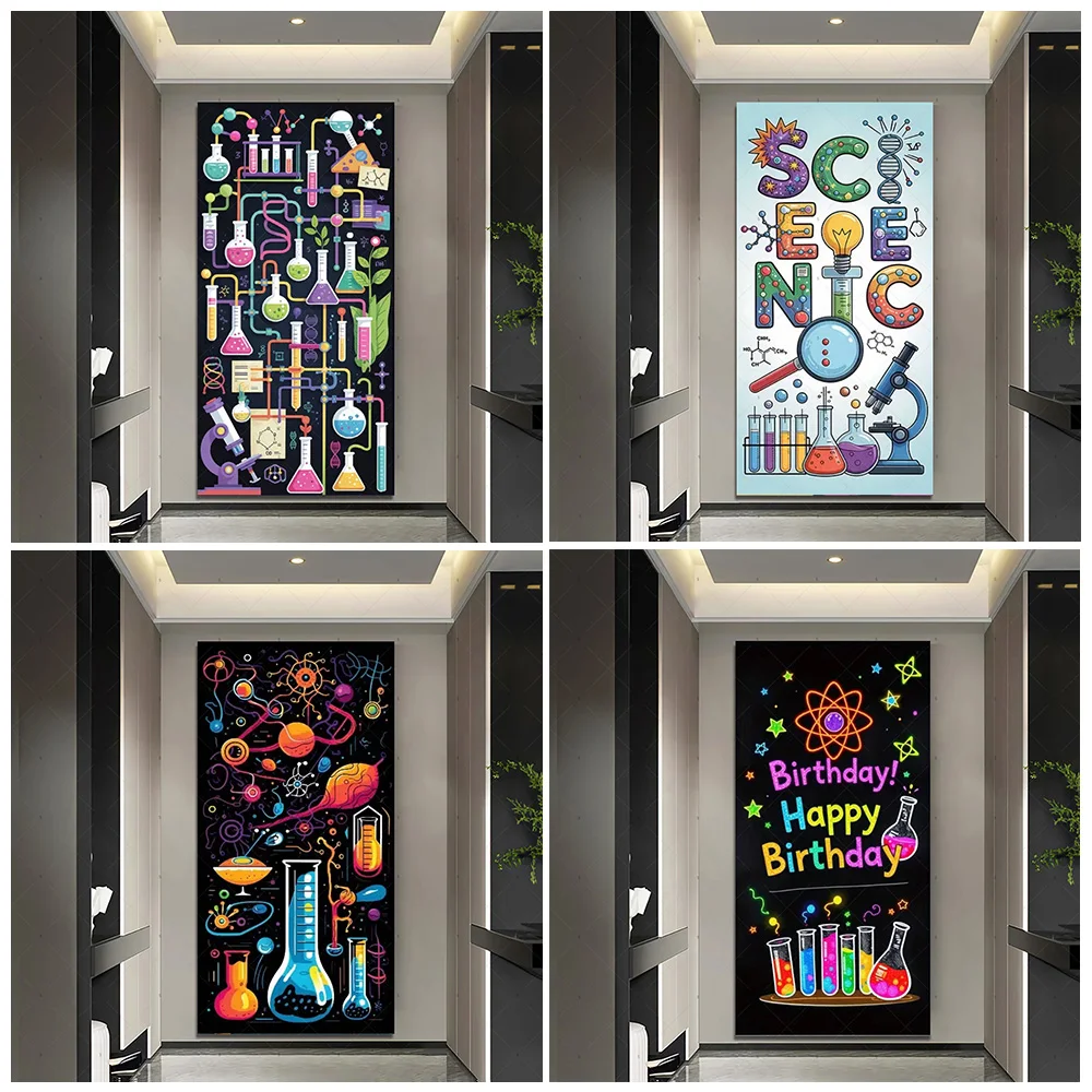 Chemistry Experiment Door Cover Background Laboratory Equipment Backdrop Science Experiment Party Decoration Photography Props