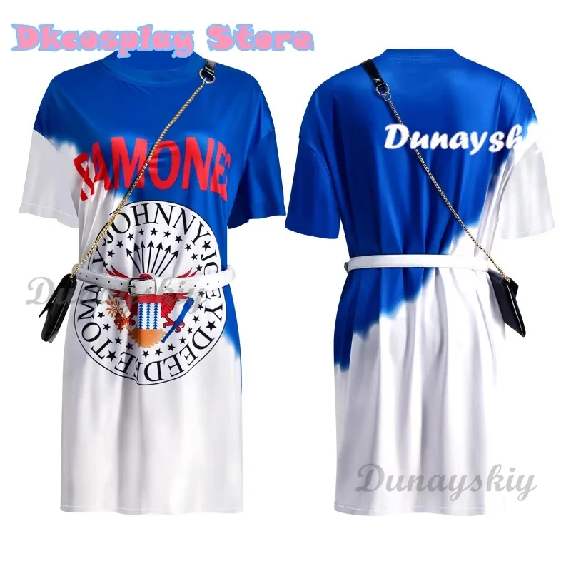 영화 내 잘못 코스프레 쿨파 미아 드레스 그래피티 롱 티셔츠 벨트 백 할로윈 파티 코스프레 여성용 참신 캐주얼 의상