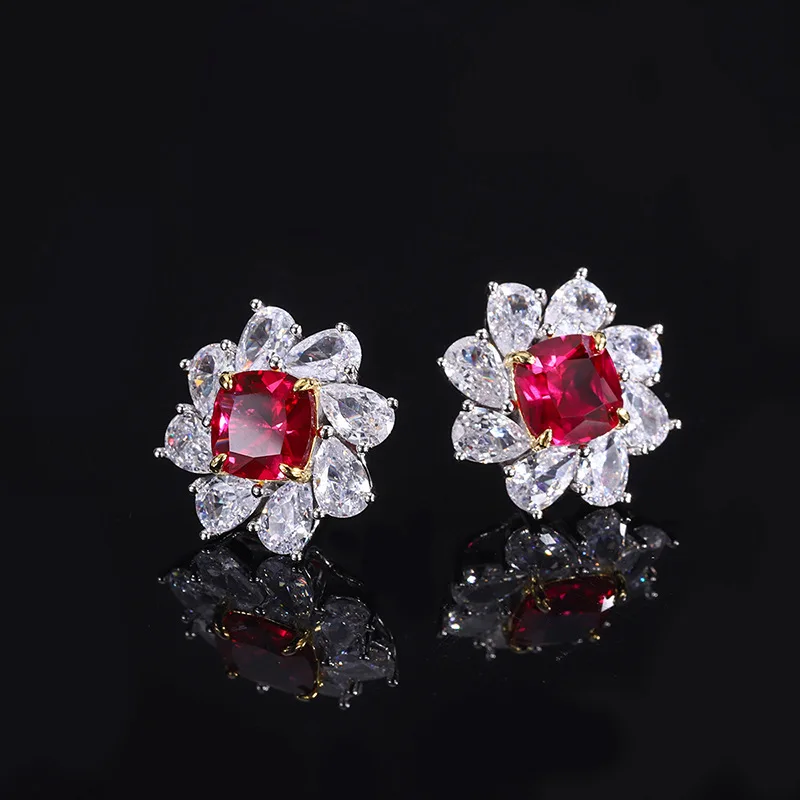 18K Gold Set with PT950 Platinum Jewelry Set Ruby Ring Earrings Pendant Three-piece Set