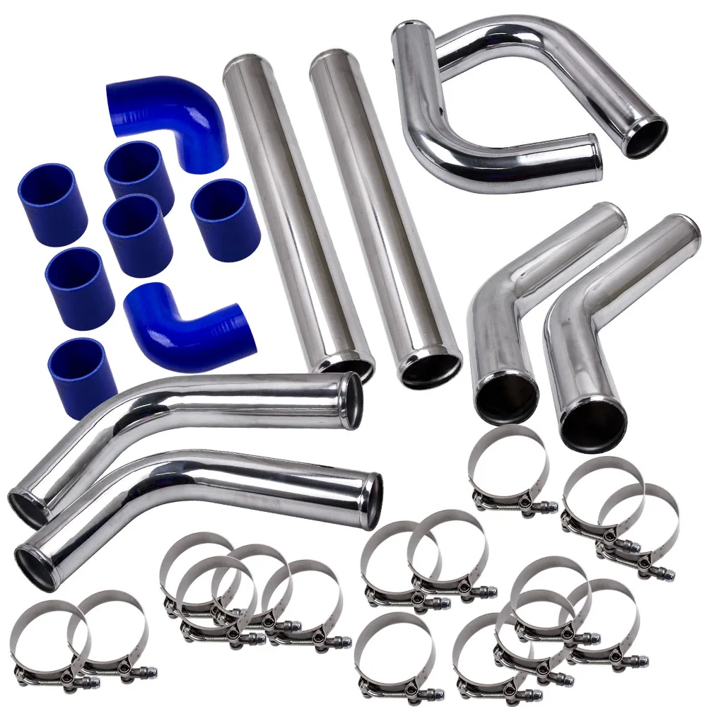 2.5 inch Universal Aluminum Intercooler Turbo Piping pipe Kit+ Silicone+Clamp
