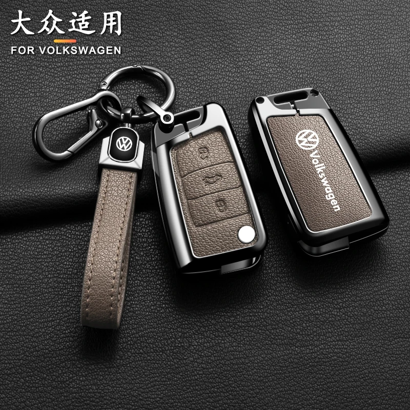 Zinc Alloy Car Leather Key Cover Case Holder Protector Shell Fob For VW Volkswagen Golf 7 MK7 Tiguan MK2 Keychain Accessories