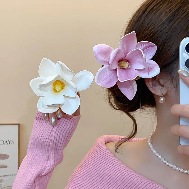 White Pink Flowers Hair Clips for Women Bohemia Cotton Sponge Barrettes Hairpins Hawaiian Sweet Hair Accessories