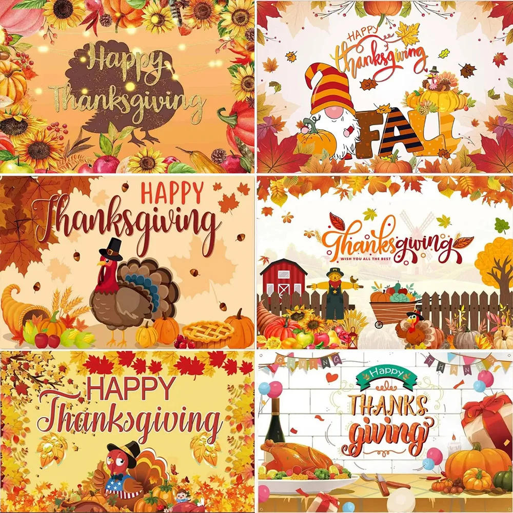 

﻿ Autumn Thanksgiving Day Theme Fall Pumpkin Maple Leave Turkey Farmhouse Barn Harvest Baby Portrait Photography Background Prop