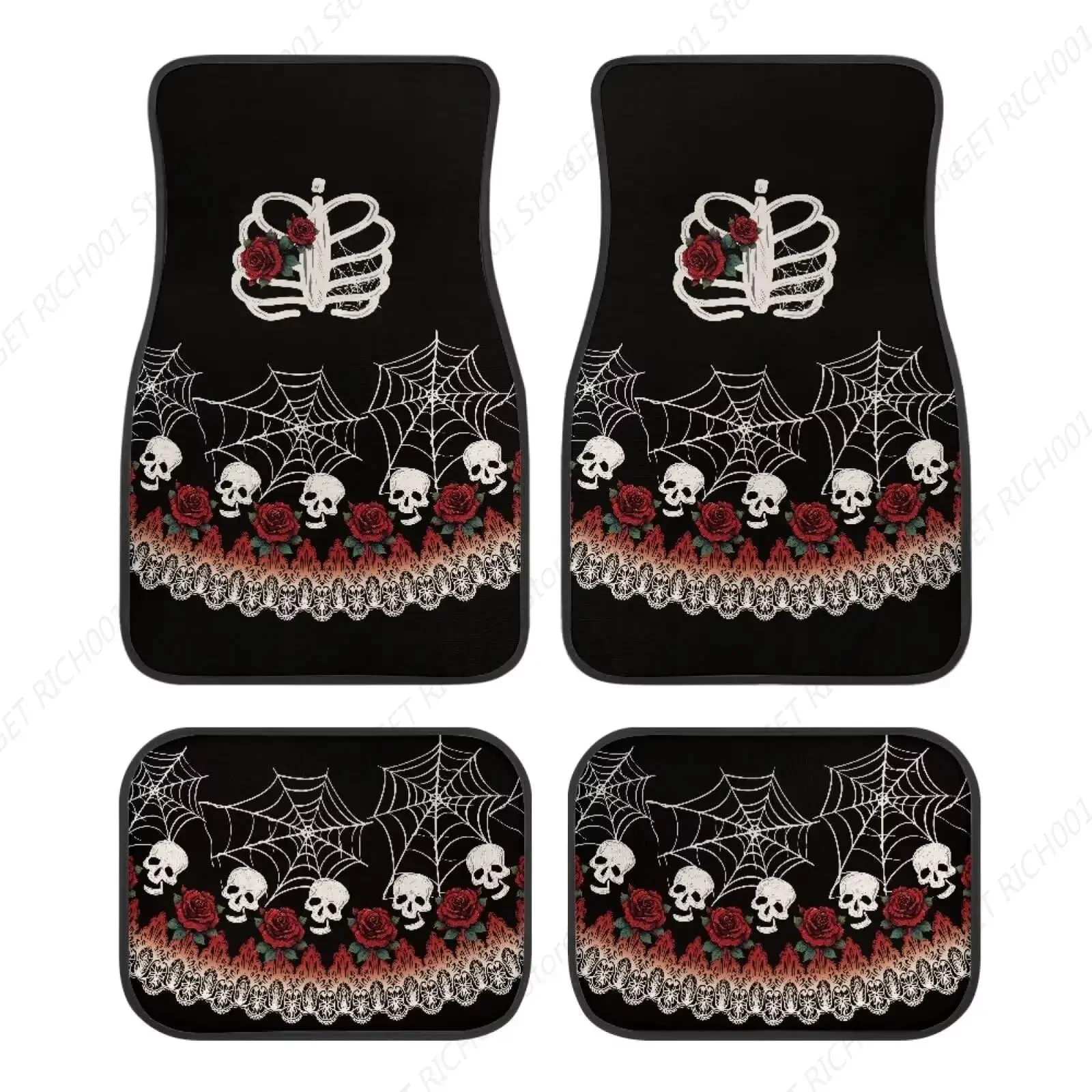 

Alfombrilla Para Coche Con Diseño Calavera Y Rosa, Ajuste Universal, Juego 4 Piezas, Alfombrillas Para El Suelo L Coche, Para