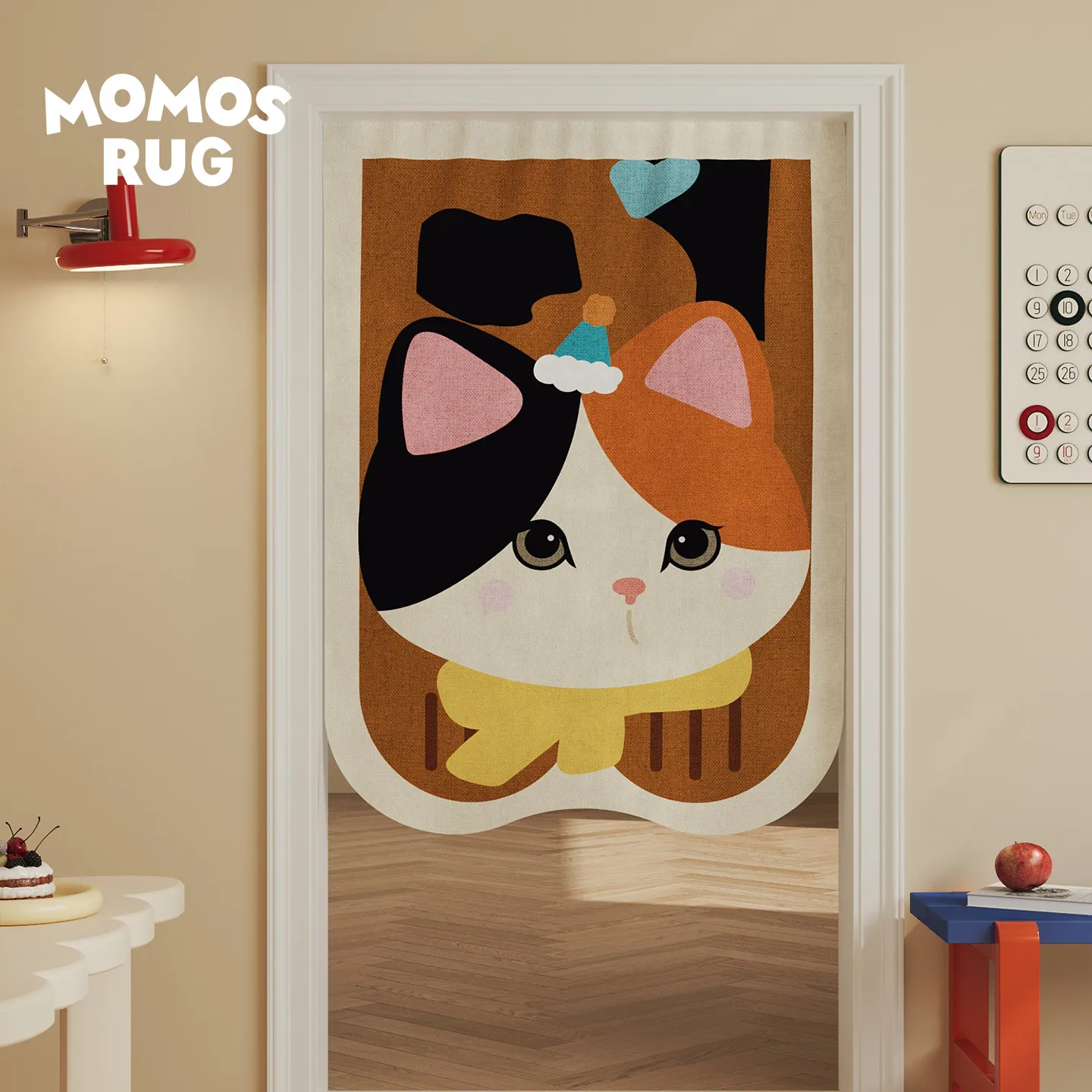 VIKAMA Cartoon Calico Cat Noren Door Curtain Cute Print Hanging Curtain Girls Room Door Partition Warm Sweet Home Decor