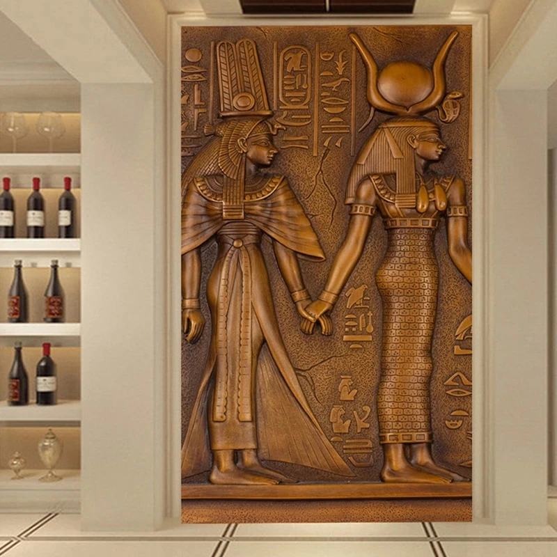 Customized products 3D Wallpaper Stereo Embossed Egyptian Pharaoh Queen Decorative Background European Style Vintage Hotel Mural