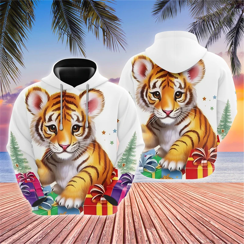 Cute Tiger Cub Graphic Sweatshirts Harajuku Fashion Small Animal 3D Printed Hoodies For Men Clothes Kawaii Baby Tracksuit Tops